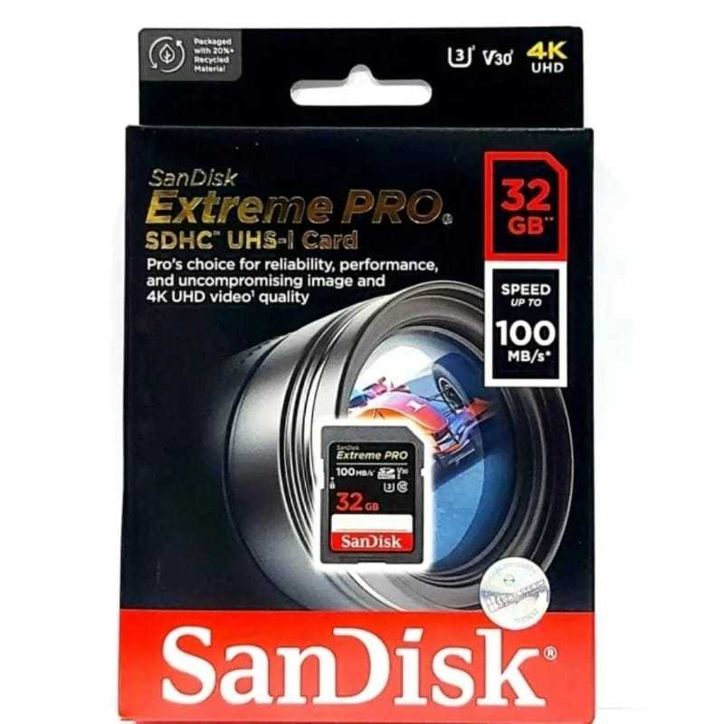 B* การ์ด SD SANDISK EXTREME PRO 32GB ความเร็วสูงสุด 100MB/S
