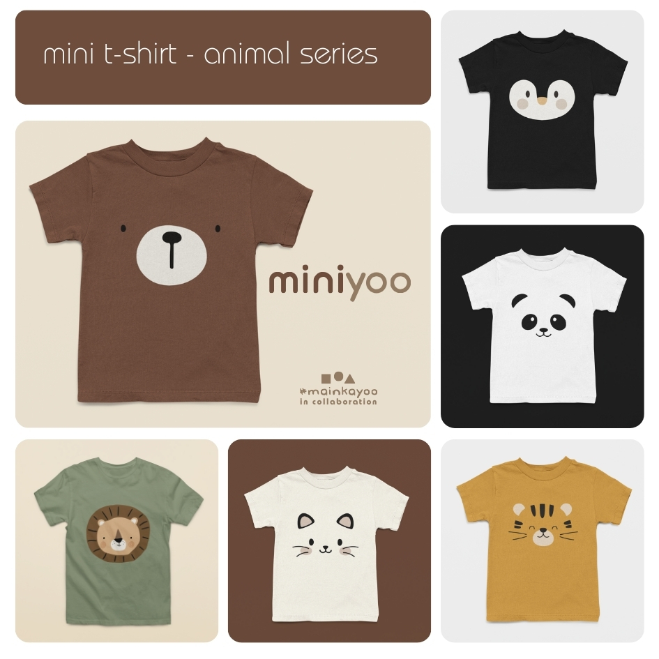 Miniyoo - Kaos Anak Animal Aesthetic Earth Tone Series เสื้อยืดเด็กผู้หญิง Baju ชายหญิง