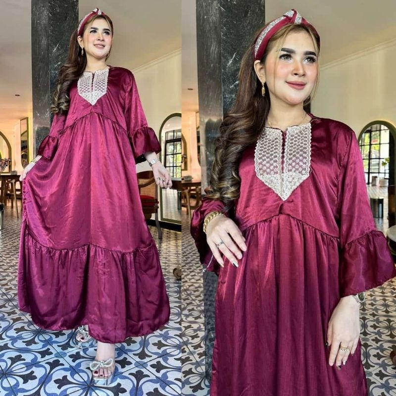 RIANI SHIMMER SILK PREMIUM GAMIS LD 110 PLAIN LUXURY LACE / PLAIN HOLIDAY GAMIS / PREMIUM SILK EID D