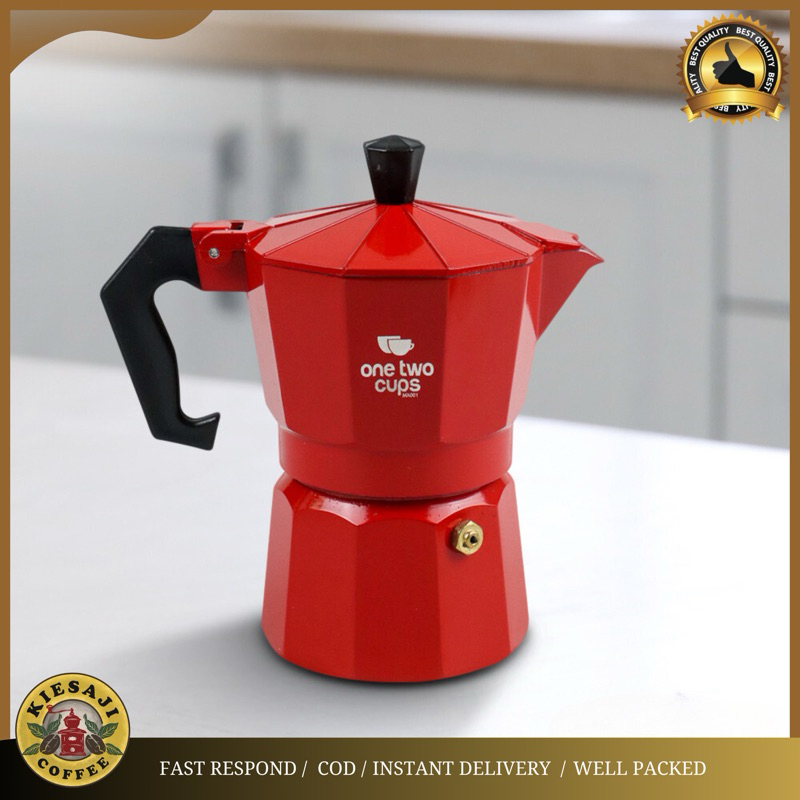 MERAH Moka pot 6 cup - mokapot 300ml เครื่องทําเอสเปรสโซ อลูมิเนียม 6 ถ้วย สีแดง
