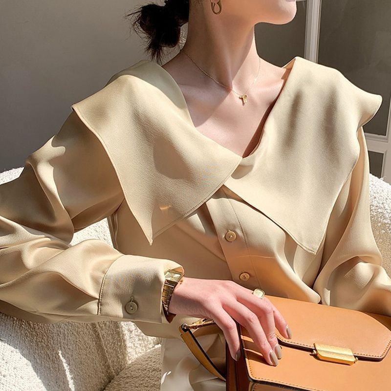 ขายดีที ่ สุด! Design New Lotus Collar Sweet Hong Kong Style French Chic Long Sleeve