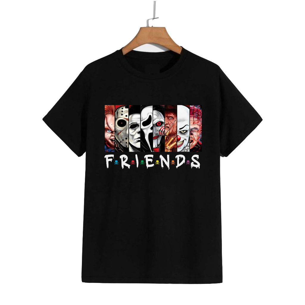 DISTRO BINIGUE Mens FRIENDS SHORT-SLEEVED เสื้อยืด MADE IN 24S SEMI KARUN MATERIAL DTF SCREEN PRINTI