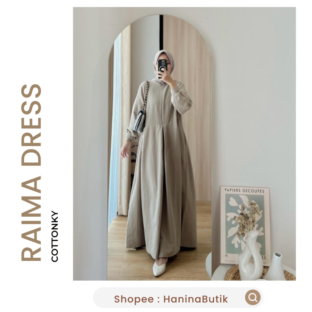 (READY TO SHIP) RAIMA DRESS TAUPE SIZE B โดย COTTONKY | ผู้หญิง PLAIN DRESS BASIC PREMIUM BUSUI FRIE