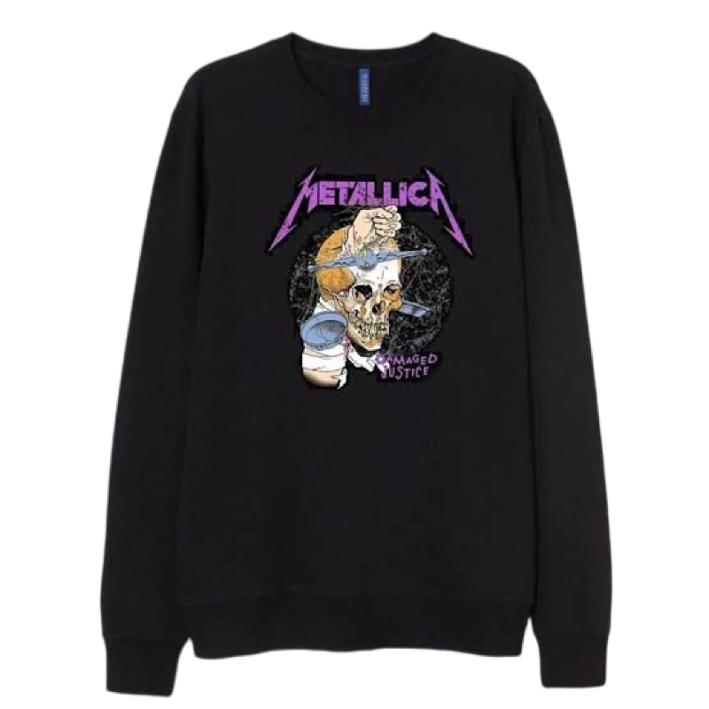 KATUN HM Unisex Crewneck Black Justice Damage Screen Print, Cotton Fleece Sweater