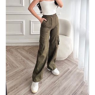 ZAYIDA -  Rora Cargo Pants - Celana Cargo Wanita Katun Twill Stretch Highwaist Loose Korean Jumbo