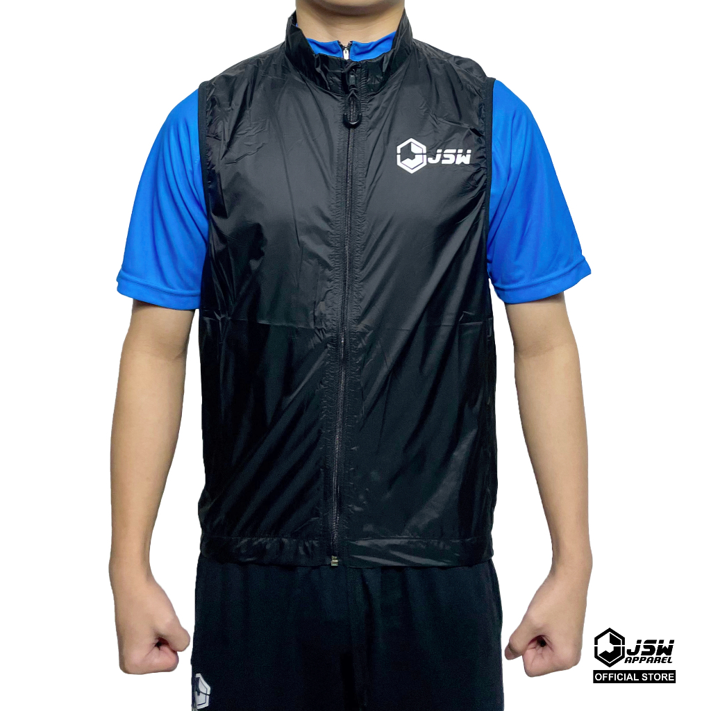 JSW APPAREL - เสื้อกั๊กปั่นจักรยานร่มชูชีพกันลมสําหรับทั้งชายและหญิง - สีดํา