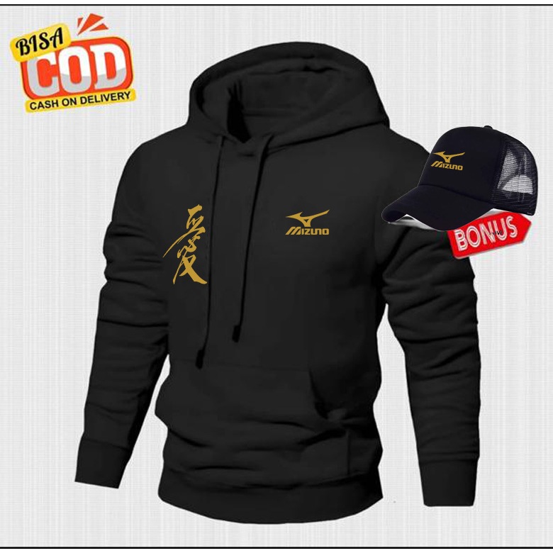 หมวกโบนัส...!!! Hoodie Jumper Mizuno Rilex ข้อความเสื้อกันหนาวทอง Hoodie เสื้อกันหนาว Basic Distro G