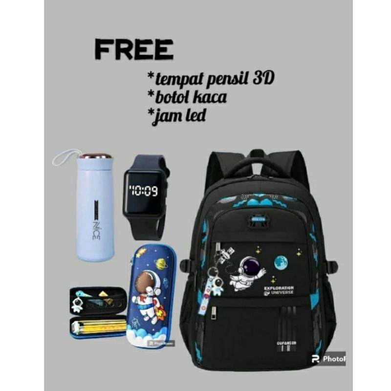 แพคเกจ MANY BONUSES 4IN1 กระเป๋าเป้เด็กผู้ชายสําหรับโรงเรียนประถมและมัธยมต้นพร้อมนักบินอวกาศ MOTIF