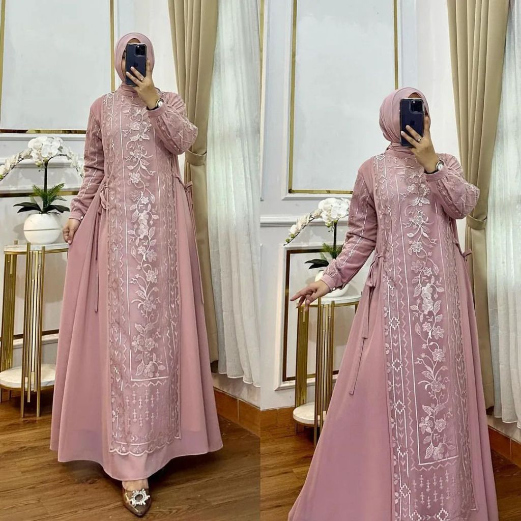 Gamis Party Set Inner+Outer Brocade Premium Brocade Dress Brocade ล่าสุดผู้หญิงด้านนอกผ้า