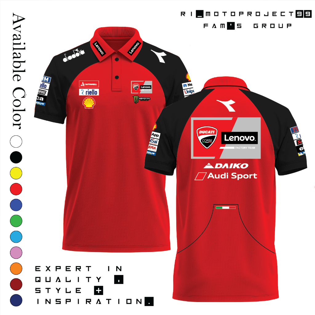 เสื้อยืด Polo Collar Team Official Ducati Corse 2024 Series MotoGP คุณภาพสูงระดับพรีเมียม