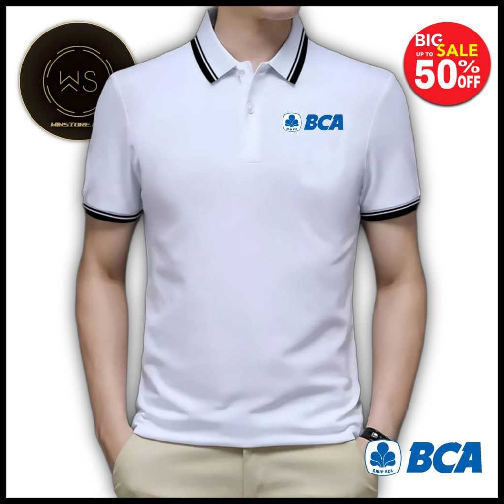 WINSTORE.ID15 2 เสื้อยืดโปโล LIS สีพื้น BCA Motif วัสดุสกรีน DTF ไซส์ M, L, XL, XXL เสื้อคอปก