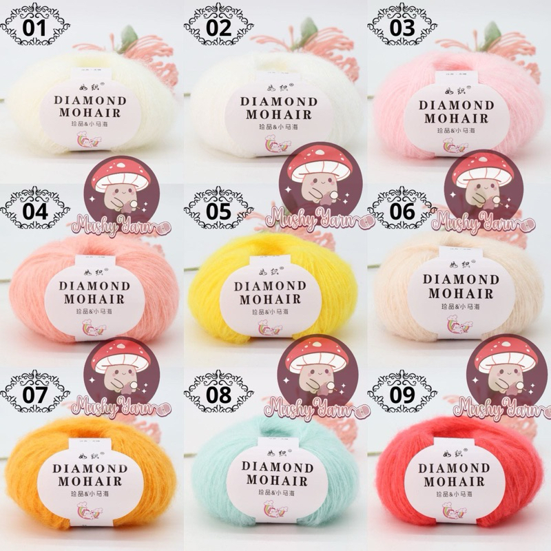 (59 สี) DIAMOND MOHAIR WOOL KNITTING YARN ANGORA PREMIUM CROCHET WOOL YARN