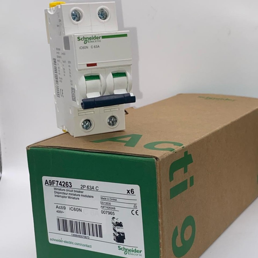 MCB SCHNEIDER IC60N 2P 63A 2phase 6kA A9F74263 MINIATURE CIRCUIT BREAKER 2 ขั้ว 2 เฟส 2 P