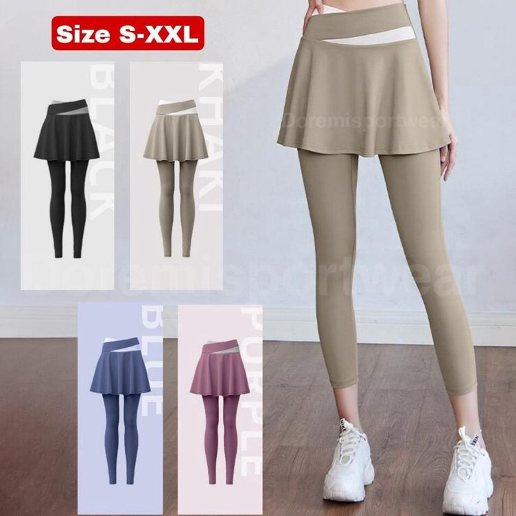 CODE I55O Gliteri กางเกงกีฬาผู้หญิงกางเกงกระโปรงเอวสูงธรรมดาโยคะยิมเทนนิสวิ่งกางเกงกีฬา