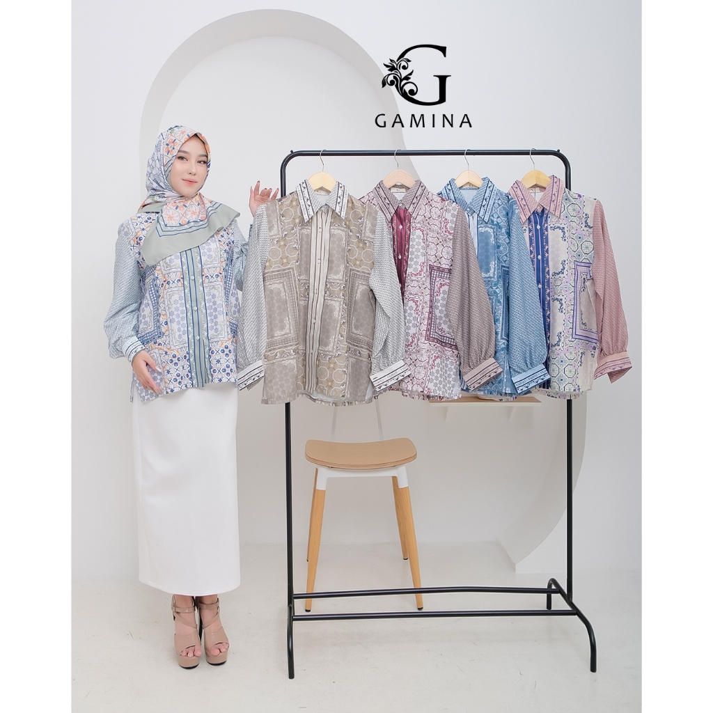 ชุดเสื้อเชิ้ตดอกไม้ KEMEJA GAMINA HIJAB LD 110 SILK AMIRA