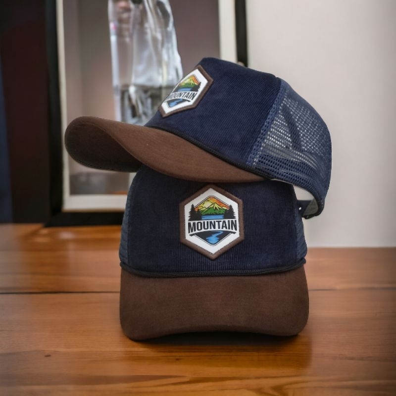หมวก distro Corduroy Mountain Trucker Corduroy พร้อมการใส่หนังกลับ หมวกตาข่ายผู้ชาย