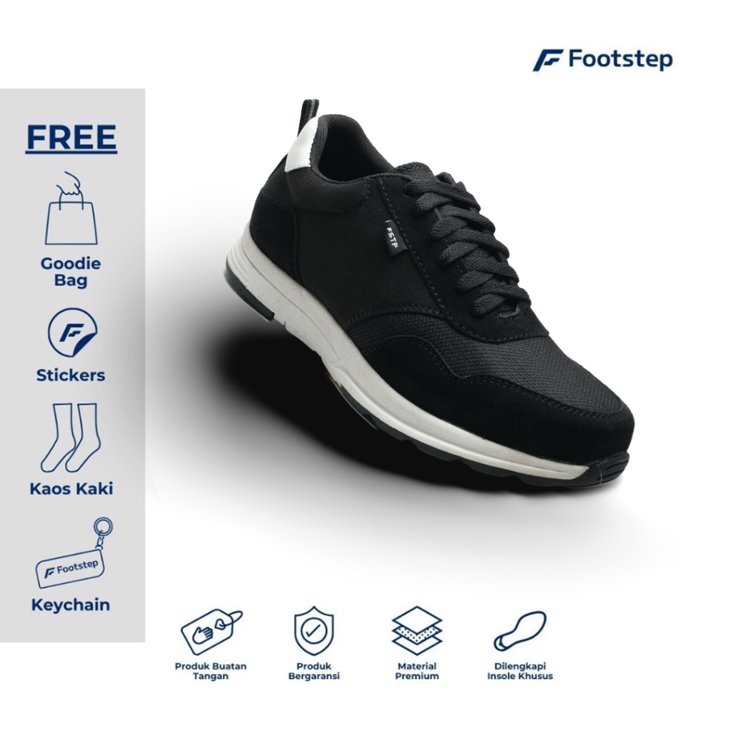 Footstep Footwear Afton Full Black - รองเท้าผ้าใบลําลองผู้ชายดั้งเดิม