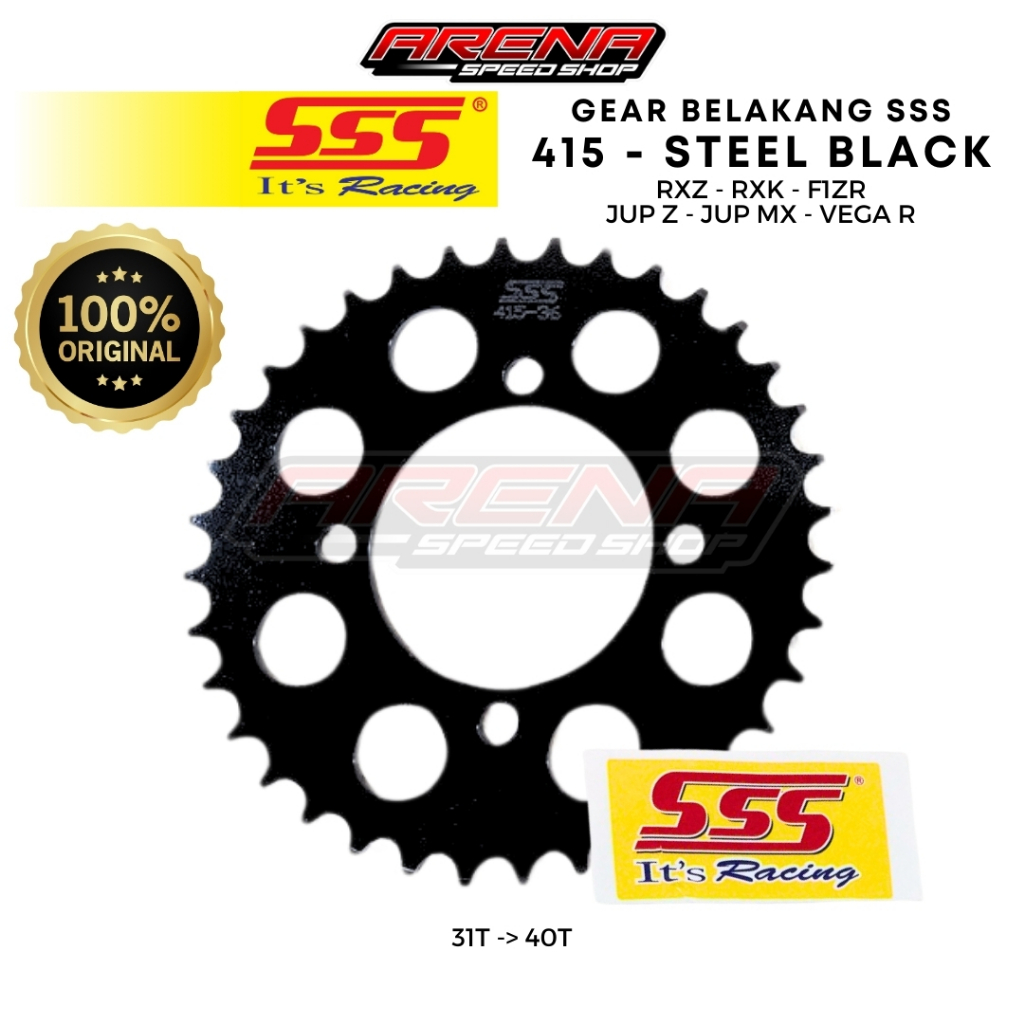SSS เกียร์หลังเหล็กสีดํา 415 RXZ RXK เกียร์หลัง Jupiter Fizr SSS 415 31 32 33 34 35 36 37 38 39 40