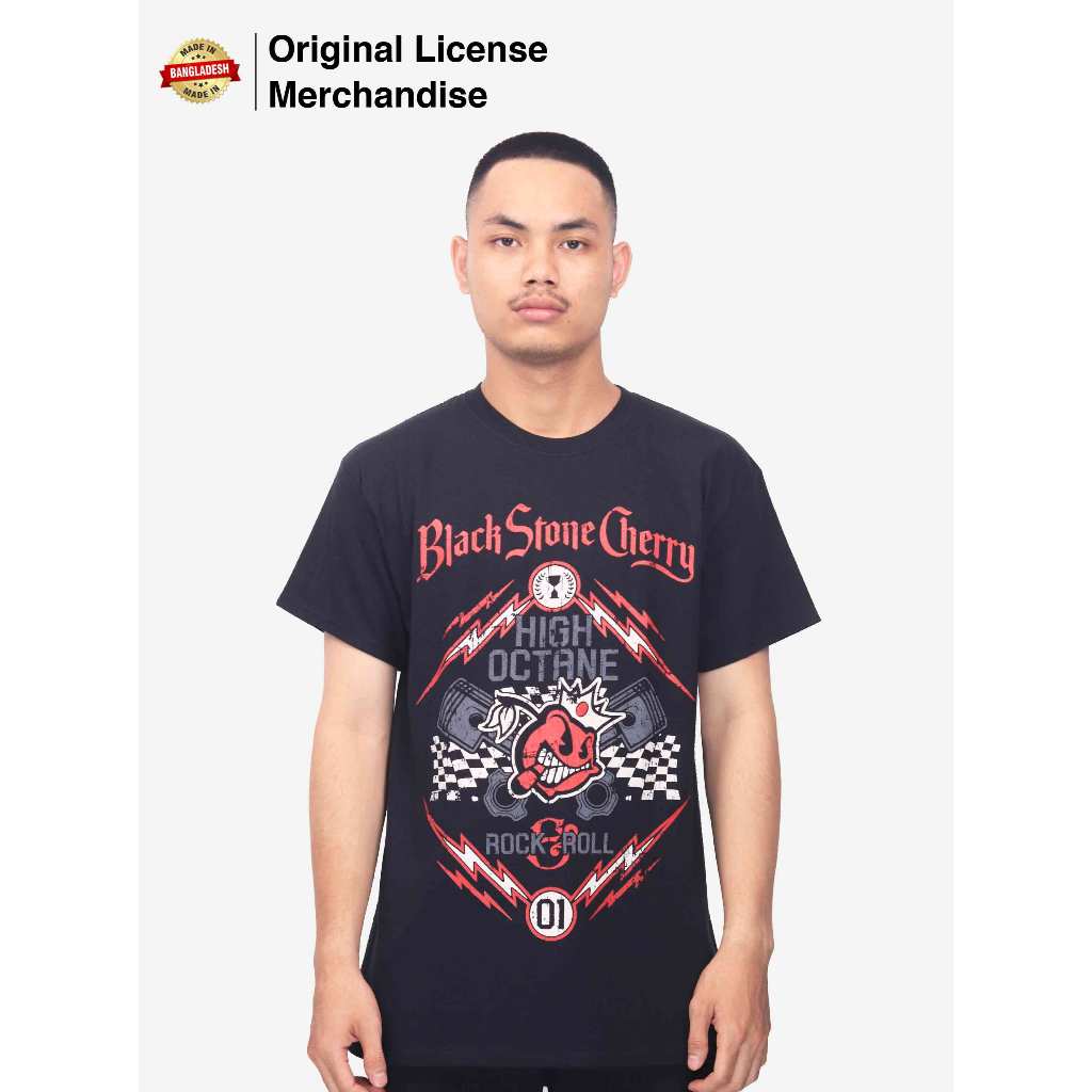 Original นําเข้าสีดําโลหะเพลงแขนสั้นเสื้อยืดสําหรับผู้ใหญ่ผู้ชาย BLACK STONE CHERRY High Octane