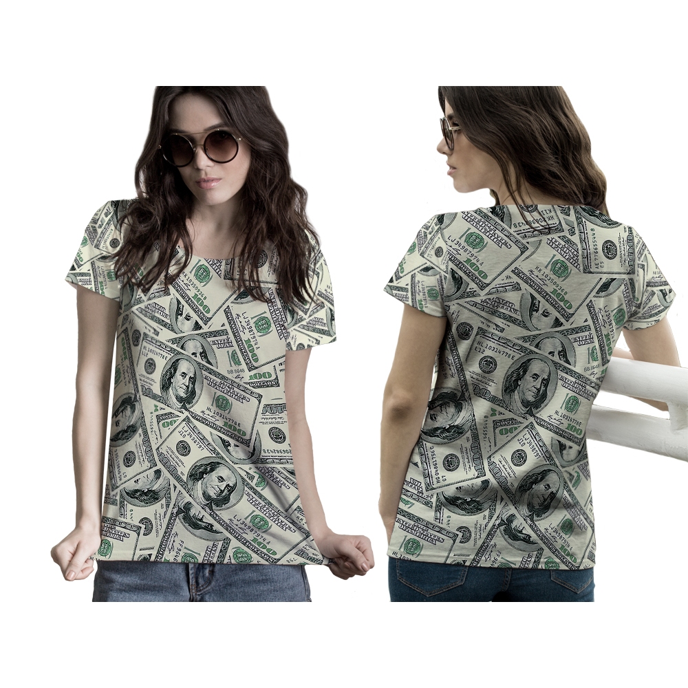 TiniShop - เสื้อยืด Money Dollar O-Neck | เสื้อยืดผู้หญิง Money Dollar Fullprint