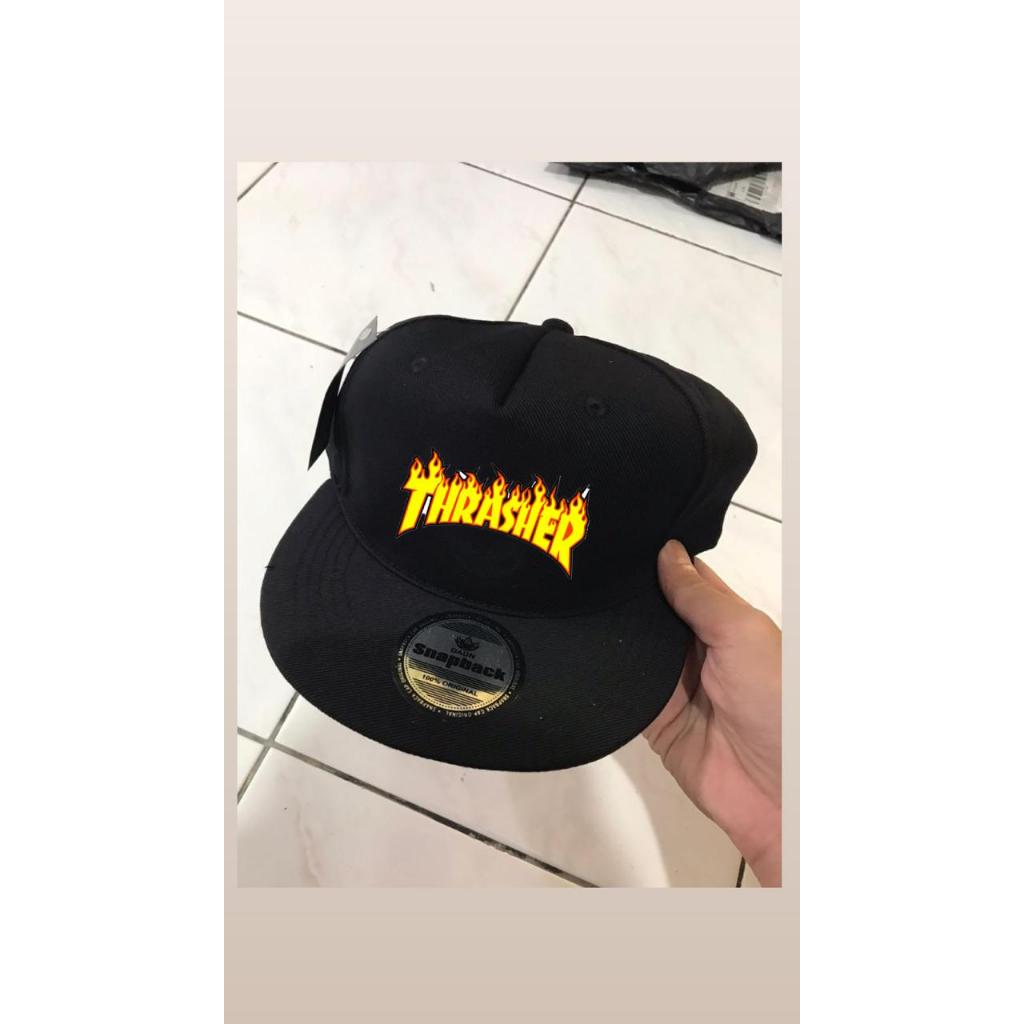 (REAL Pict) FULLBLACK MEN& 39;S SNAPBACK TRASHER HAT, HIPHOP MEN& 39;S SURFING HAT DISTRO