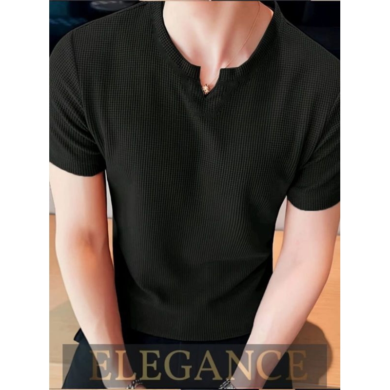 Uniqlo Mens V neck Wafer Plain T-Shirt - ความสง่างาม0307 star