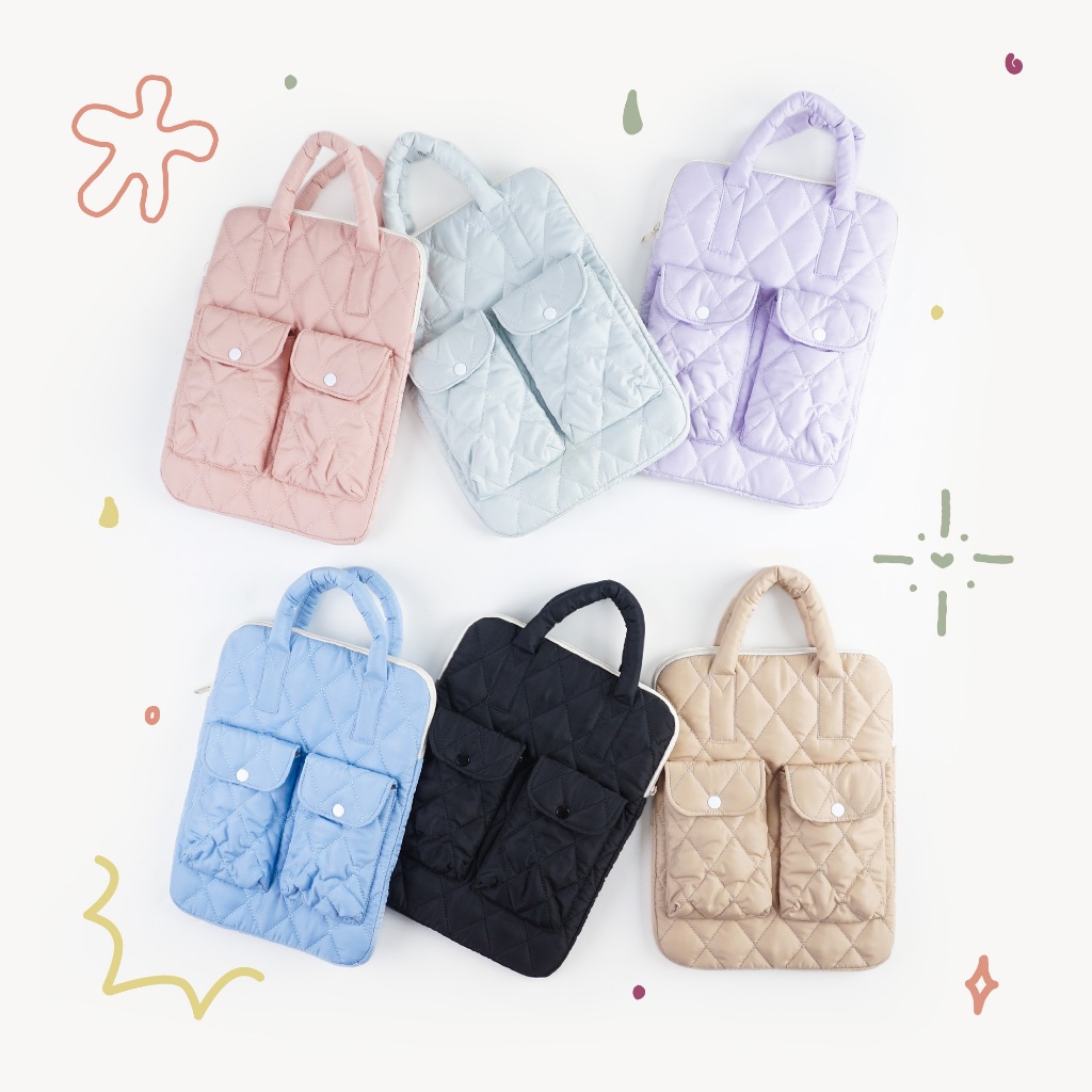 Yumna Laptop Sleeve puffy Diamond Quilted Bag พร้อมกระเป๋าเสริม 2 ใบ | กระเป๋า Laptop Protective Softcase มีกระเป๋าเพิ่ม 2 ใบ