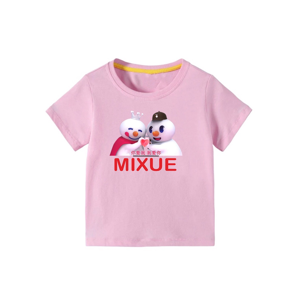 KATUN MURRRMERRR Mixue สั้นเสื้อยืดผู้หญิงเสื้อเด็กเสื้อยืดพิมพ์ผ้าฝ้าย Mixue ICE CREAM 111