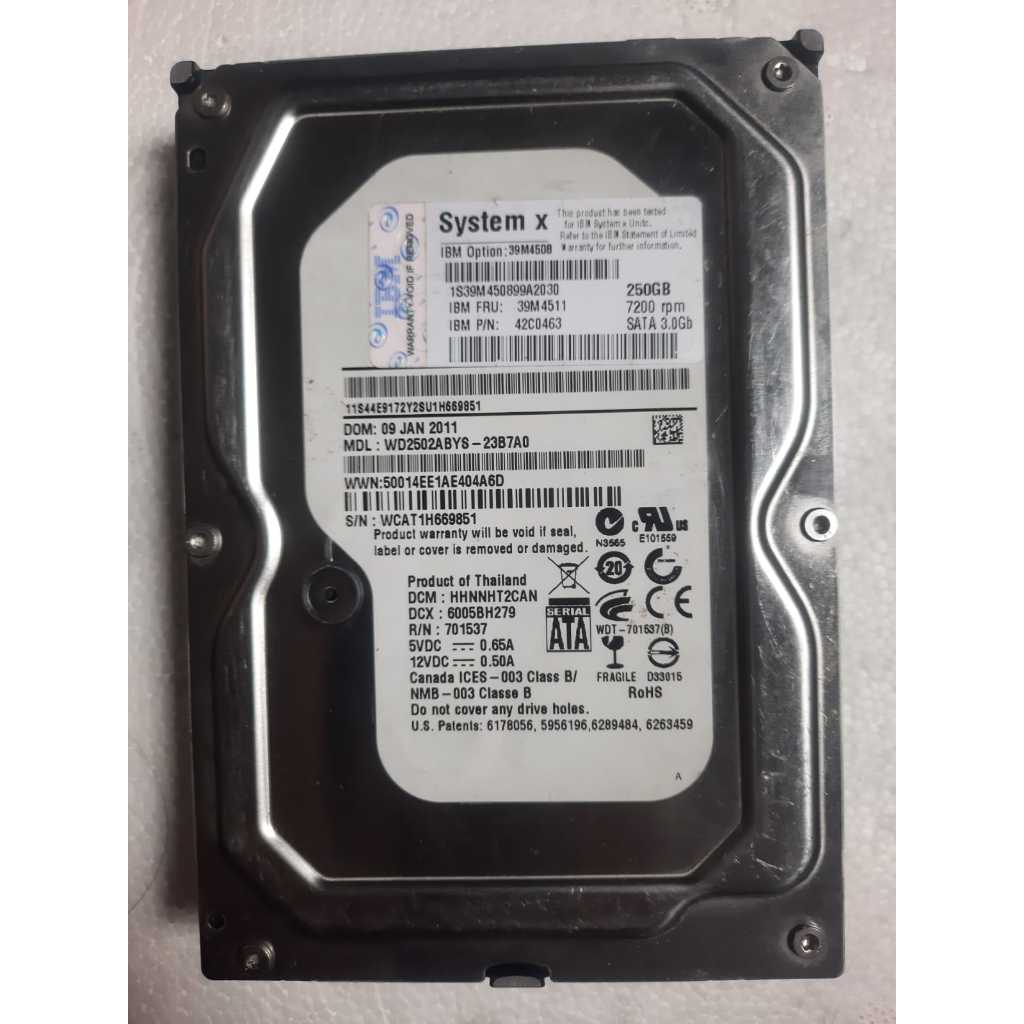 IBM SYSTEM X MODEL WD2502ABYS-23B7A0 S/N WCAT1H ฮาร์ดไดรฟ์669851 ซาต้า 250 GB 7200