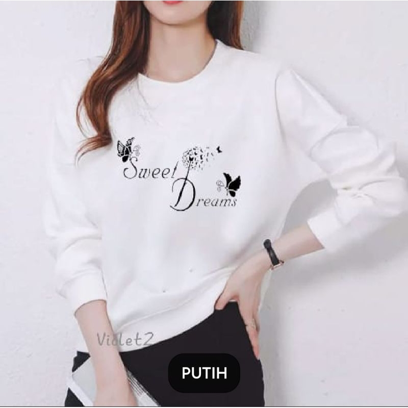 เสื้อยืดท็อปแขนยาวผู้หญิงผู้ใหญ่พิมพ์ลาย Sweet dreams Motif, เสื้อยืดคอกลมแขนยาวผู้หญิงพิมพ์ลาย DTF, Sweet Dream Image