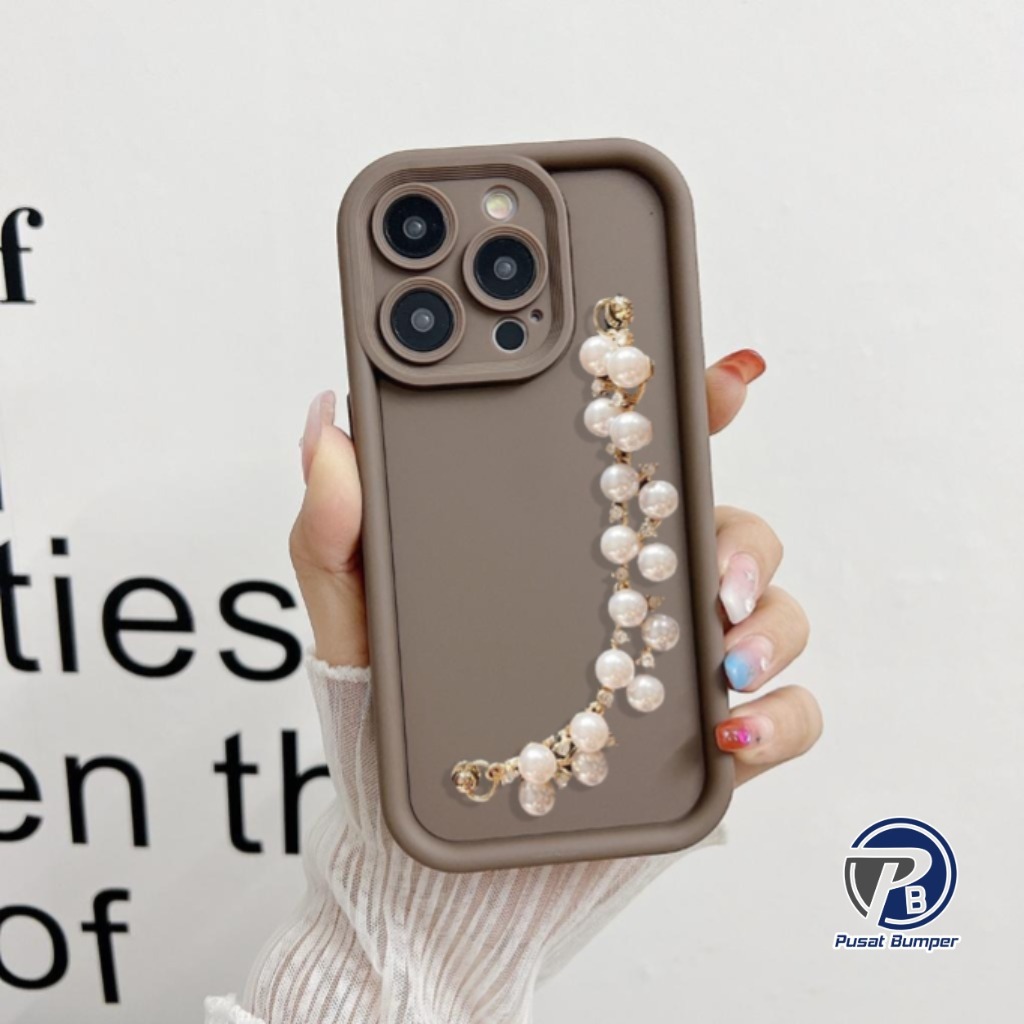 GC95 กรณี SILICON MATTE ROSE PEARL CHAIN GRIP - กรณี HP COMPATIBLE สําหรับ IPHONE 7G 8G 7G + 8G + X 