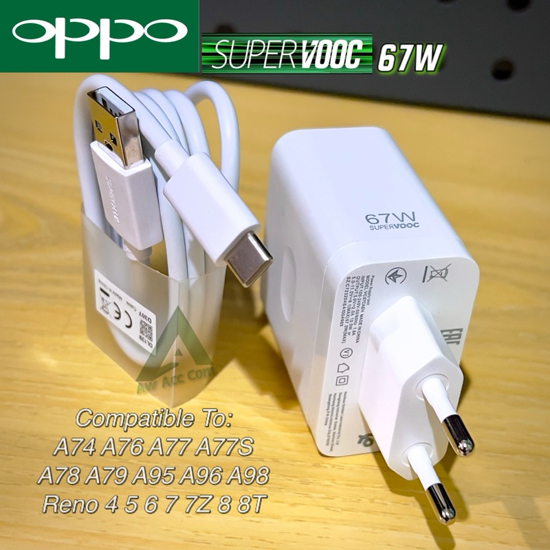 Charger OPPO Super VOOC Type C 67W OPPO A74 A76 A77 A77S A78 A79 A94 A96 A98 Reno 5 6 7 7Z 8 8T SuperVOOC แฟลชชาร์จเดิม 67 วัตต์