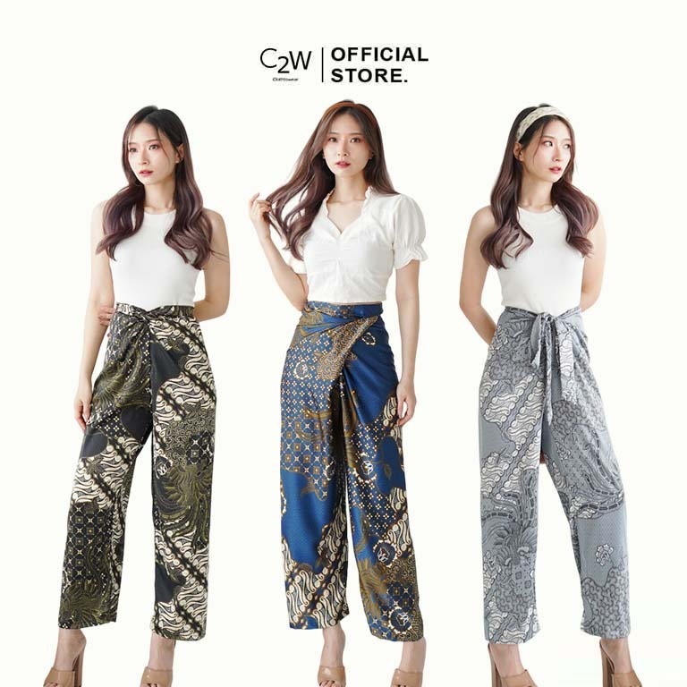 C2W Clothtowear Womens Batik Wrap Pants All Size Satin Womens Pants 661-YSY