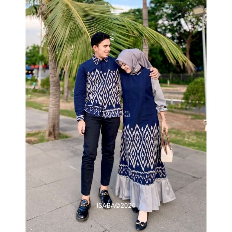 KEMEJA ISABA - COUPLE WOVEN CLOTHES - KARINA NAVY DRESS - COUPLE SET COUPLE SHIRT FOR WEDDINGS