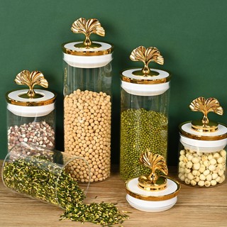 Aveline Toples Makanan Serbaguna Jar Toples Kaca Kotak Penyimpanan Makanan /Toples Makanan Kaca - Tutup Gold Kedap Udara / Wadah Kue Lebaran / Hampers Toples Hari Raya / Toples Penyimpan Makanan /Toples Kaca Lebaran/Toples Gingko