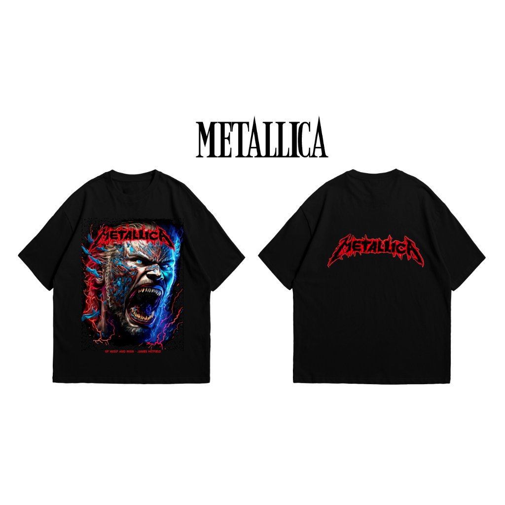 METALLICA เสื้อยืดโอเวอร์ไซส์ "OF WOLF AND MAN"