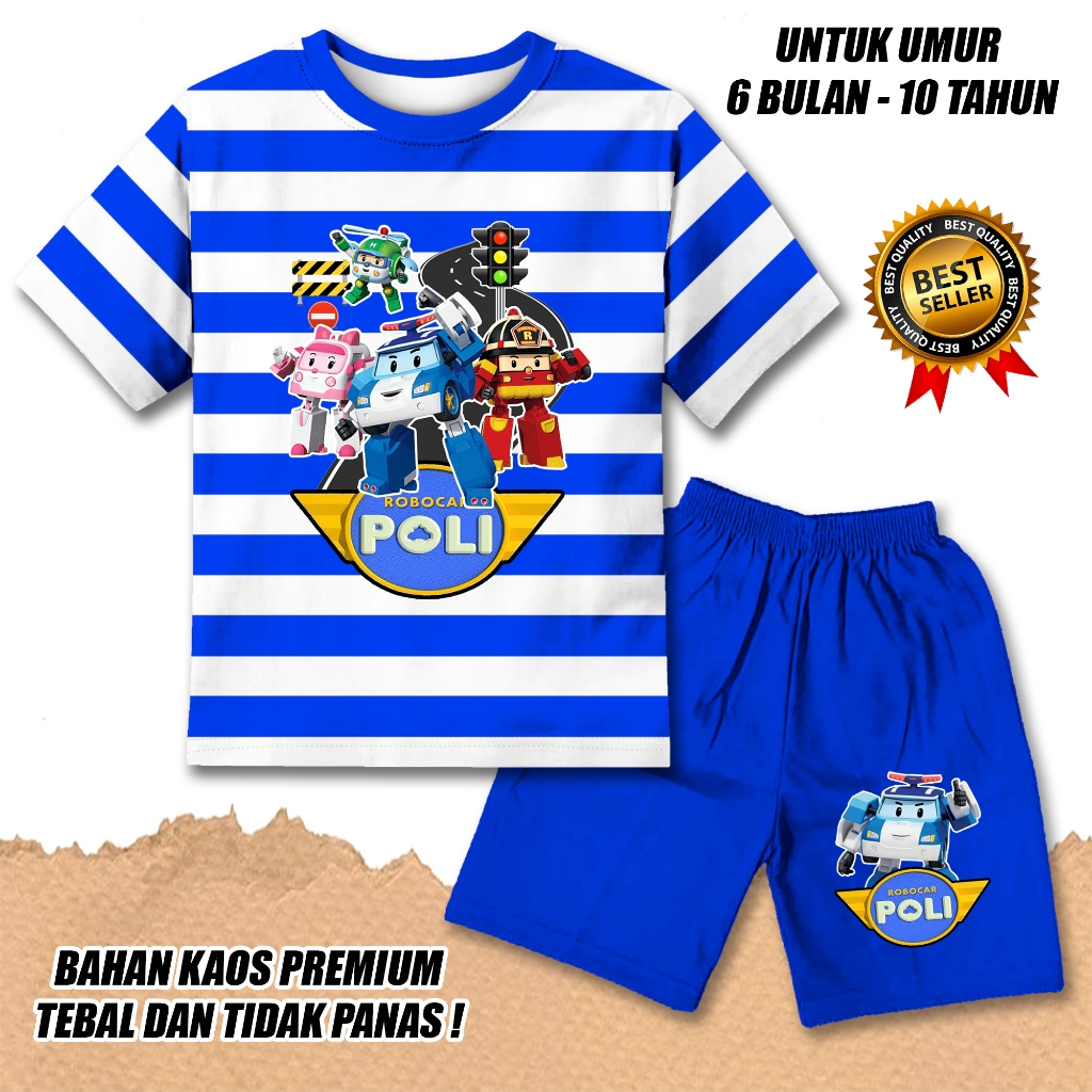Boys & 39; ชุดสั้น SLEEVED อายุ 0-10 ปี ROBOCAR POLI MOTIF KAKUN MATERIAL PREMIUM RAIGITA STORE