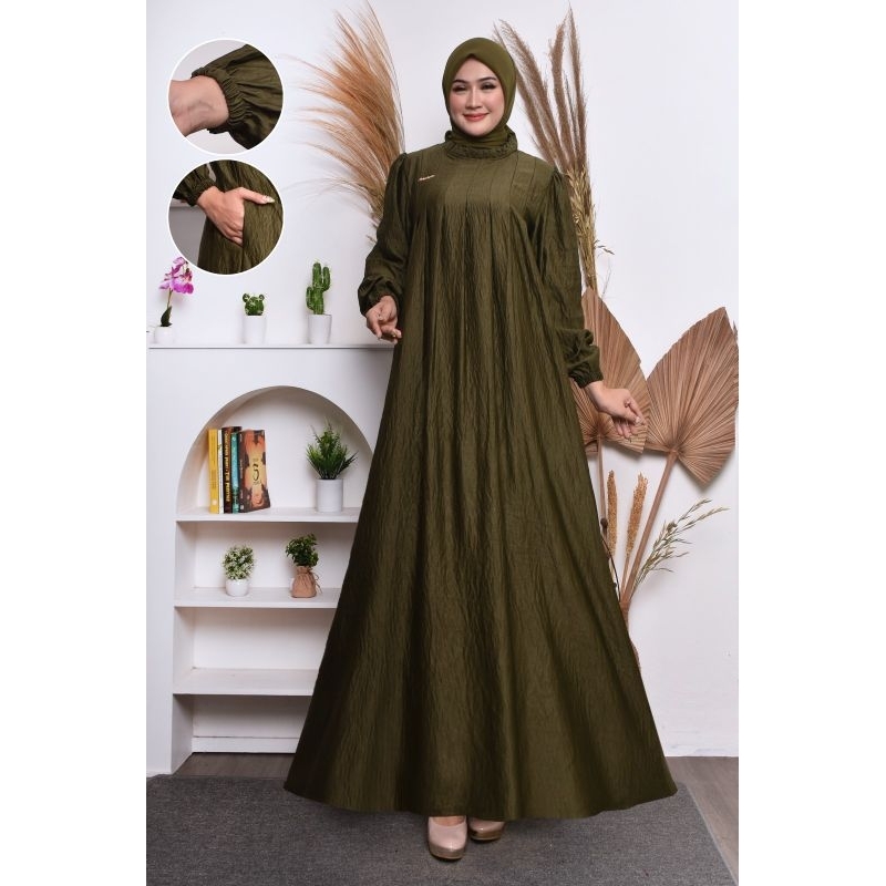 Cayla Dress - Cringkle Silk Premium Muslim Silk - Standard Jumbo Gamis