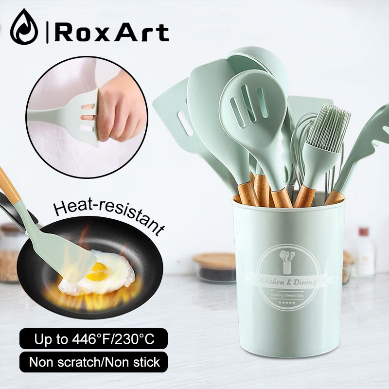 RoxArt 12 ชิ้นอุปกรณ์ทําอาหารไม้พายซิลิโคนชุดไม้พายซิลิโคนทนความร้อนเกรดอาหาร