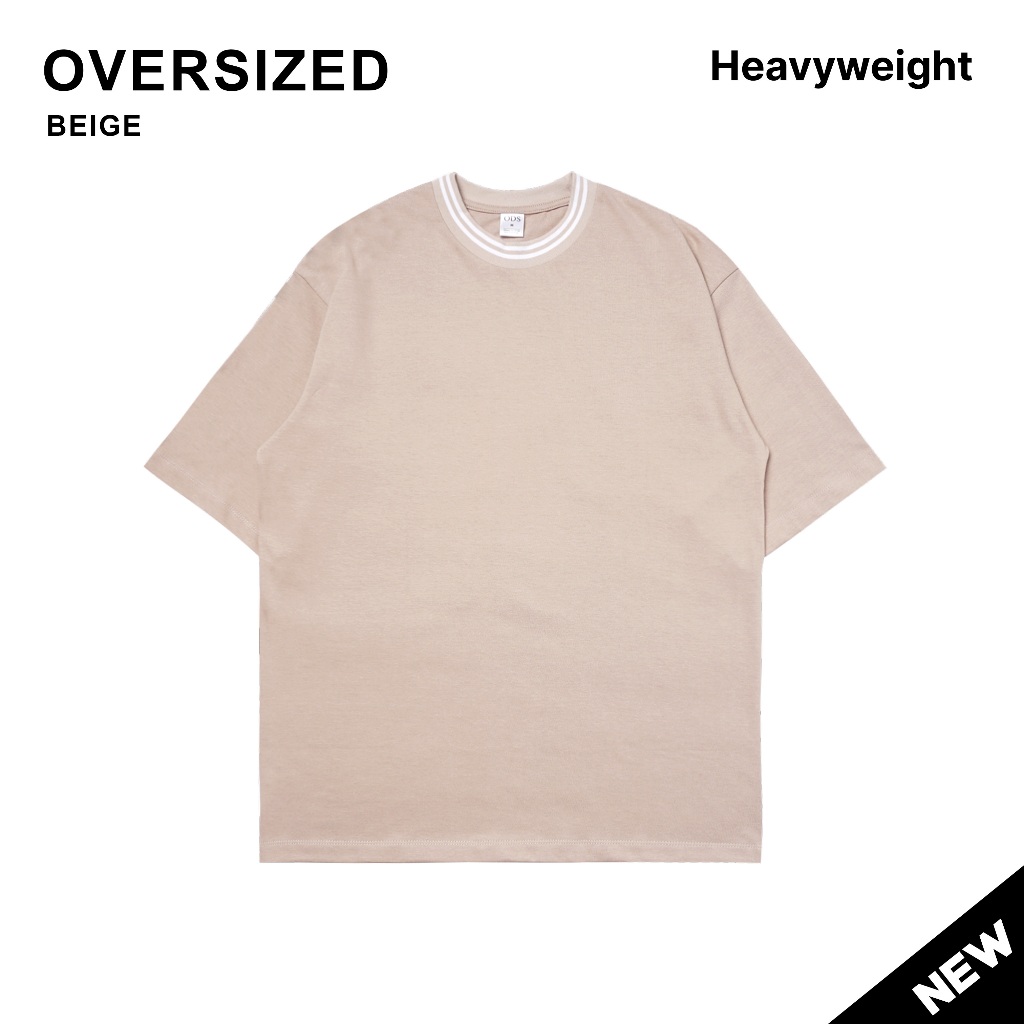 ODS เสื้อยืด Oversize Heavyweight Cotton 16s คอปกลายทาง - สีเบจ
