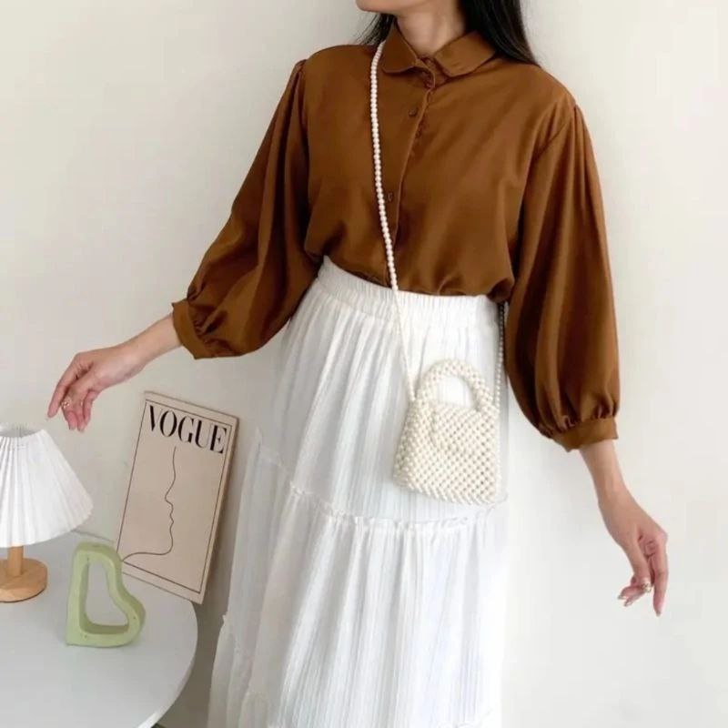 Kemeja Elze Blouse Shakila Plain Puffy Womens Long Sleeve Balloon Shirt Top