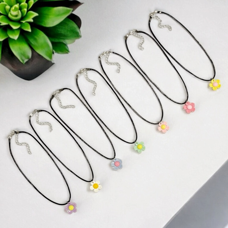 Fashira Jasmine Flower Rope Necklace Baby Choker Necklace Jasmine Flower Pendant Clay Resin Colourfu