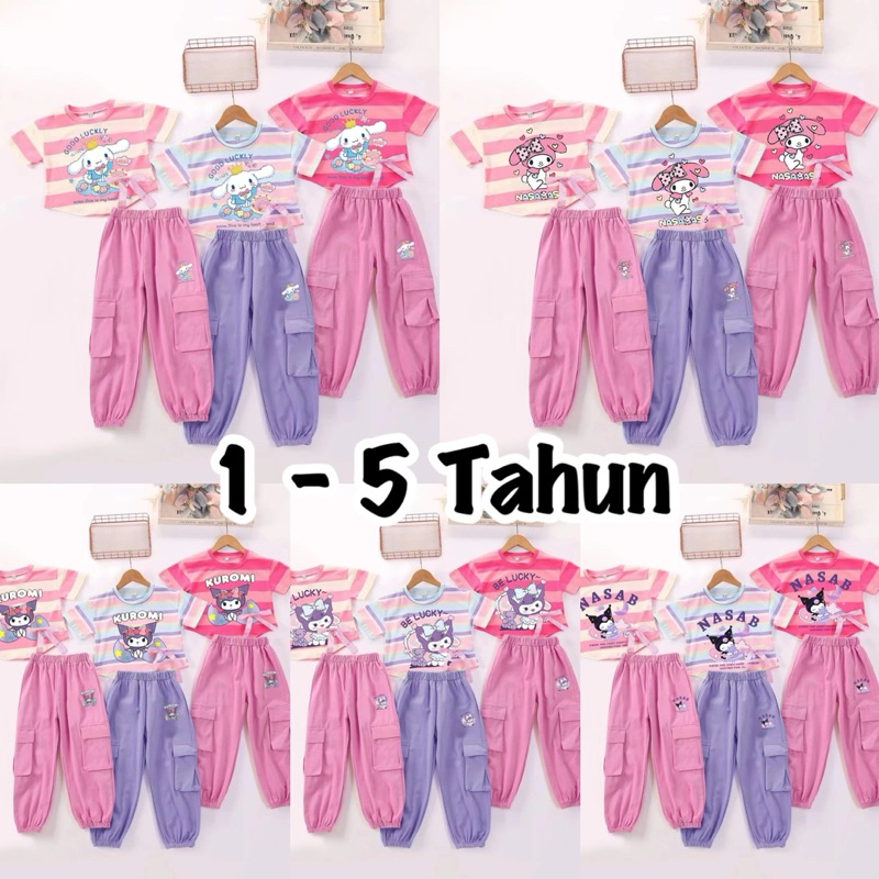 (IMPORT) PREMIUM CARGO PANTS SET FOR GIRLS AGED 1 - 5 ปี (KRM-01, KRM-02, KRM-03, CINNAMOROL, MELODY