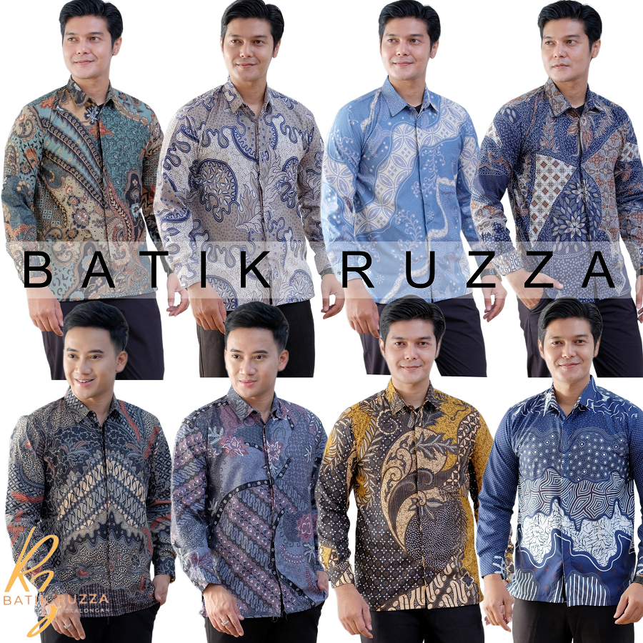 KEMEJA เสื้อเชิ้ตบาติกแขนยาวผู้ชาย Ruzza Batik Senani Motif Black Sage Grey Adult