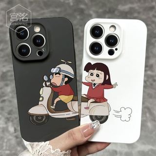 Krayon shin-chan Sepeda motor Couple Hard case Glossy For IPhone 7 8 SE Xr Xs Max 11 12 13 Mini 14 Plus 15 Pro Max Phone Casing Lens Protection forever crush Aesthetic