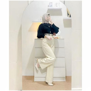 Celana Kulot ORO Highwaist Loose Anti Kusut Kerja - Nyaman dan Panjang Casual dengan Karet Pinggang - Kaki Standar Kantor Basic Semiwoll Formal Samping