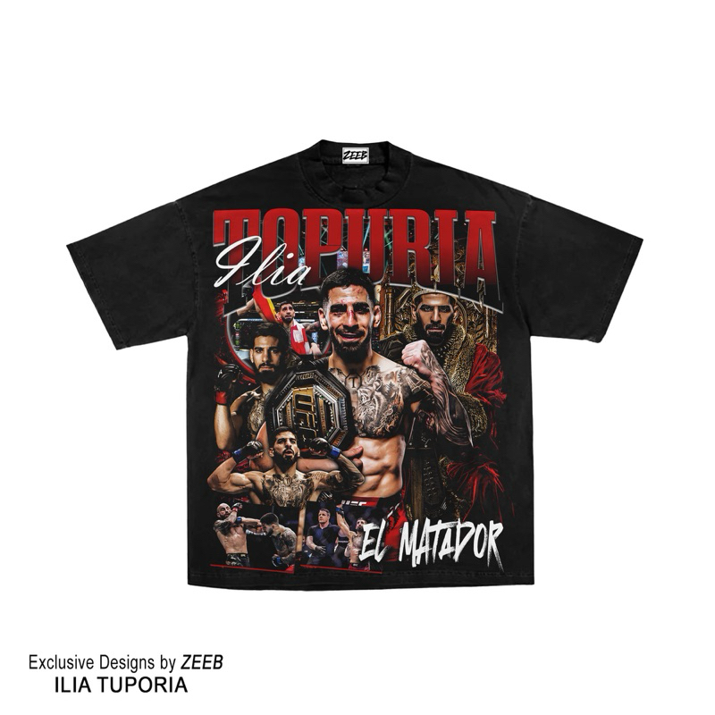 KATUN UFC ILIA TOPURIA OVERSIZE ผู้ชายสีดํา MMA BOXING PREMIUM COTTON เสื้อยืด