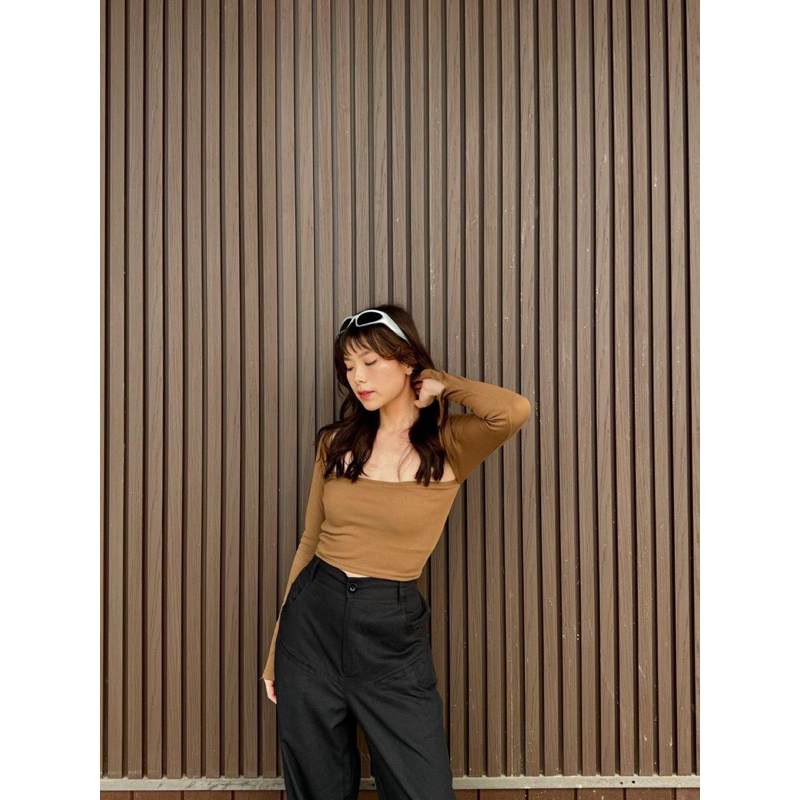 WODALA - MIJIN KNIT TOP SQUARE NECK TIE RIBBONS