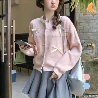 Miki - Cardigan rajutan pita renda kupu-kupu gaya Korea