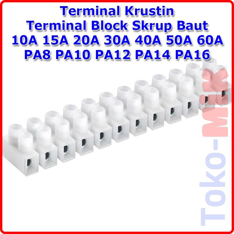 Terminal Kustin Terminal Block บล็อกไนลอนไนลอน 12 แถบสกรู Bolt 10A 15A 20A 30A 40A 50A 60A PA8 PA10 